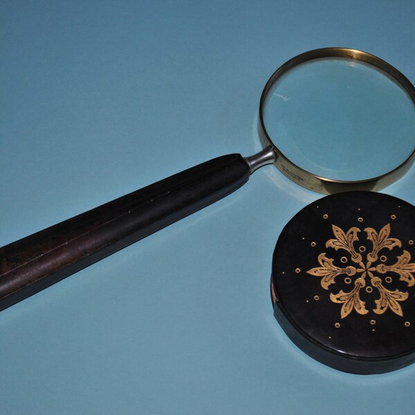 Vintage 1950's Large Magnifying Glass - Brass Wrapped w/ Original Cover - Swift Instruments