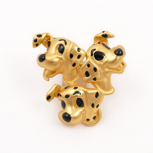 Vintage Disney 101 Dalmations Goldtone Three Dog Brooch