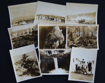 Lot of 17 Vintage 1937 Hilo Hawaii Landmark and Destination Sites - Scenery Photographs - US Navy Men - Original Sepia Snapshots