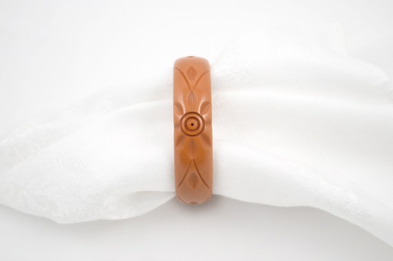 Vintage Caramel Toffee Carved Bakelite Bangle Bra… - image 6