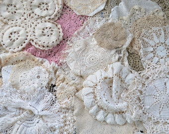 Vintage Hand Crocheted Doily Lot - 30+ Assorted Crocheted Lace Dresser Scarves - Doilies - Placemats - 1940's - 1960's - Cutwork - Tatting