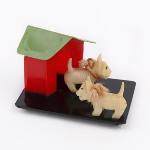 Vintage 1940s Celluloid Penny Toy - Dogs and Dog House - Scottie Dogs - Made in Japan
