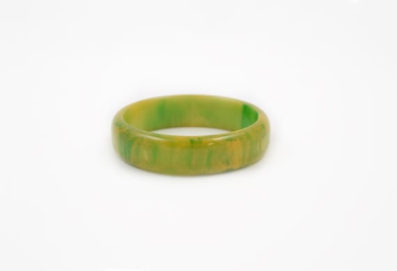 Vintage Yellow Green Marbleized Swirl Bakelite Ba… - image 1