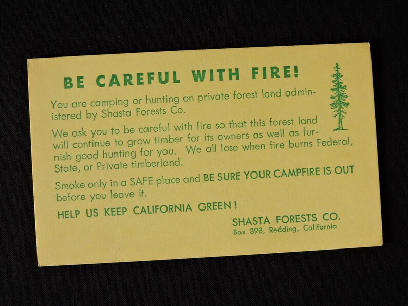 Lot of 10 Vintage Shasta Forests Co. Fire Safety Cards Etsy