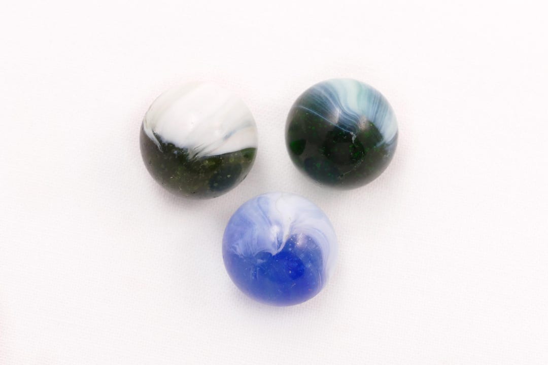Lot of 3 Vintage Master Brushed Patch Marbles - Translucent Green and ...