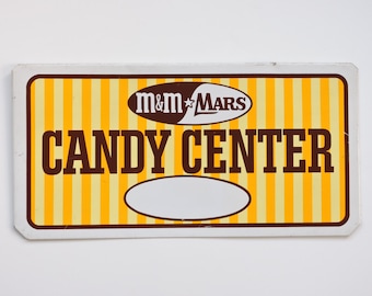 Vintage 1970's M&M and Mars Candy Center Metal Sign - Double Sided Store Candy Display Sign - Large 24" by 12" Sign
