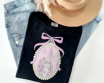 Magical Castle Coquette with Pink bow PNG, Magic Kingdom Sleeping Beauty Digital, Cartoon Pink Ribbon Png, Princess Png for Family Vacation