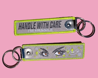 Handle With Care, I'm Fragile Keychain - Neon Yellow