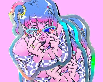 Finger Heart Holographic Sticker