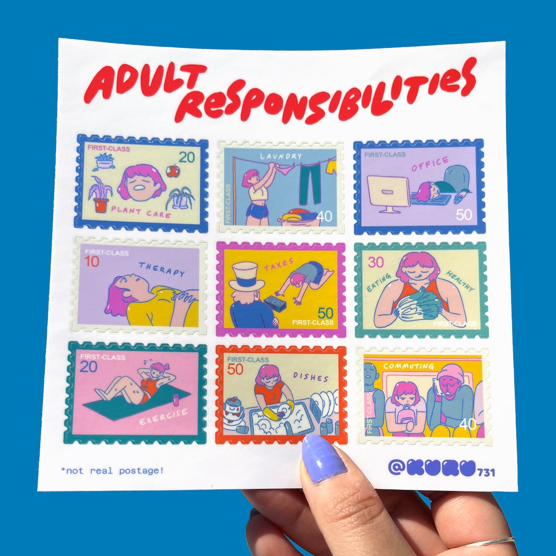 Adult Responsibilities Stamp Sticker Sheet - Etsy