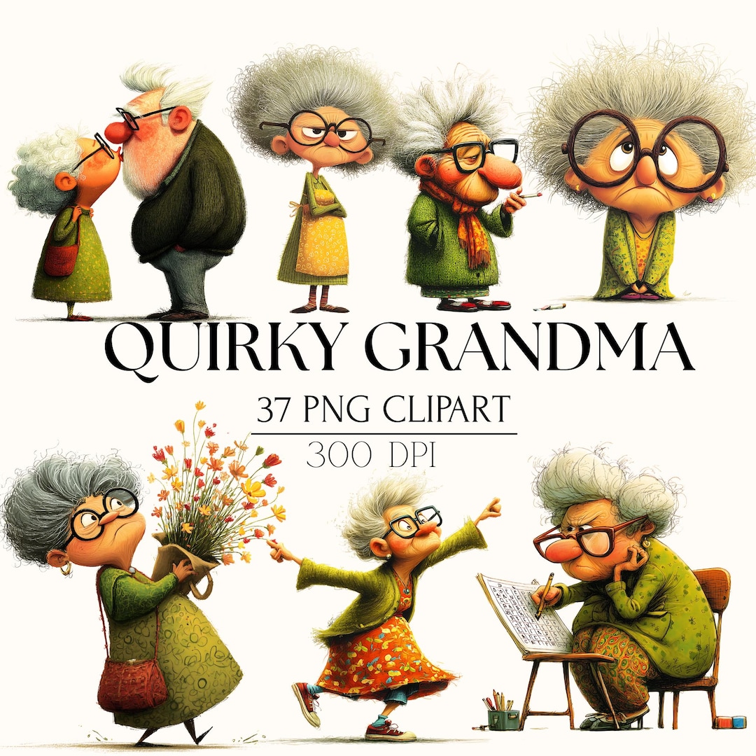 Quirky Grandma Clipart PNG Set | Whimsical | Funny Grandma Art ...