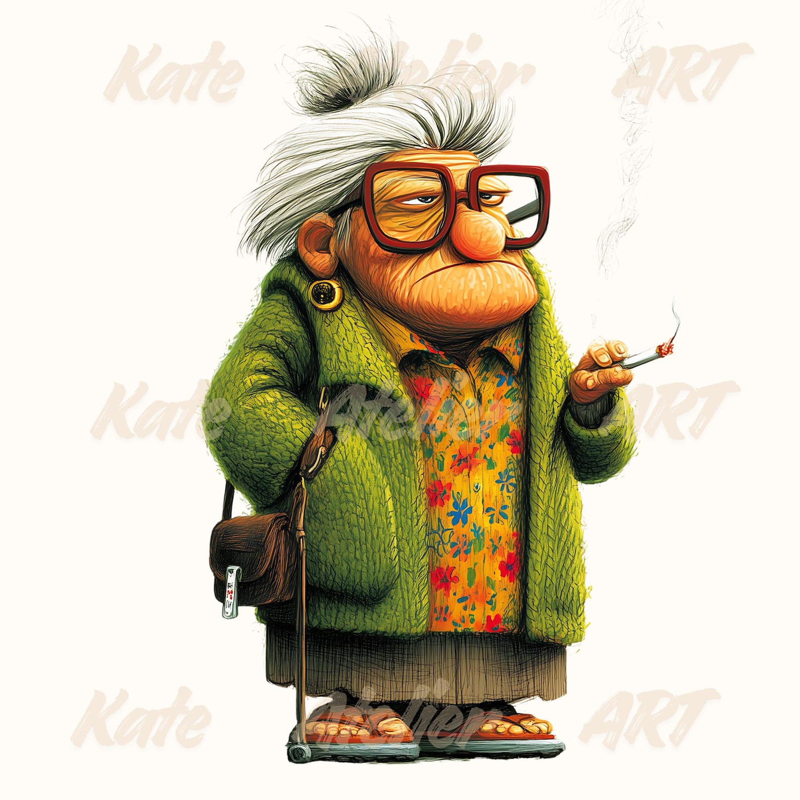 Quirky Grandma Clipart PNG Set | Whimsical | Funny Grandma Art ...
