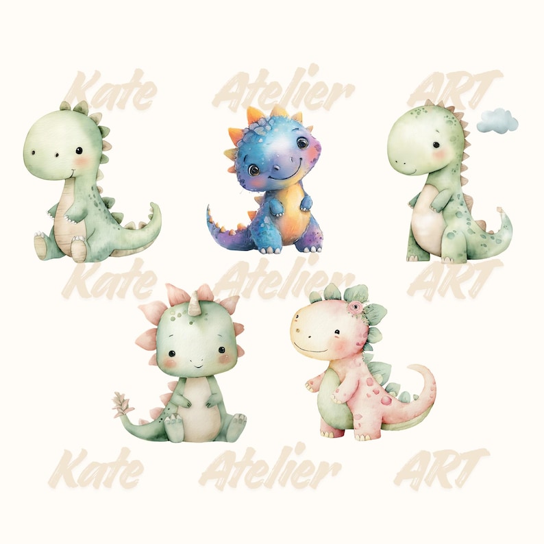 Watercolor Baby Dinosaur Clipart PNG Set 14 | Cute Nursery Art ...