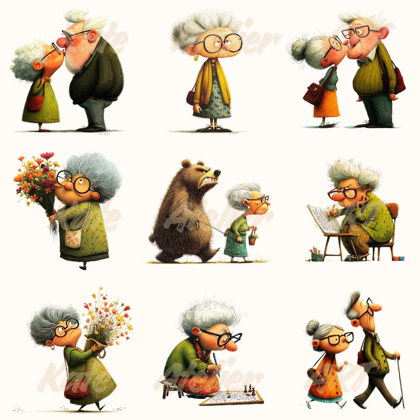Quirky Grandma Clipart PNG Set | Whimsical | Funny Grandma Art ...