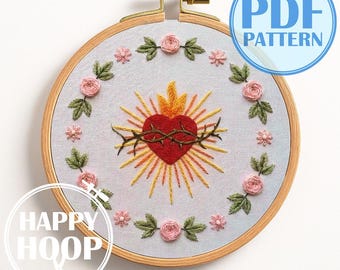 Sacro Cuore di Gesù. Ricamo cristiano, Schema per ricamo a mano in formato PDF