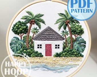 Casa sulla spiaggia. Cottage estivo. Schema di ricamo a mano in PDF.