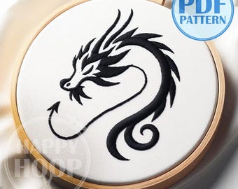 Drago nel cielo. Un drago volante. Schema di ricamo a mano in PDF, adatto ai principianti.