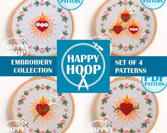 Tre Cuori della Sacra Famiglia. Schemi per ricamo a mano in PDF, set di 4 modelli