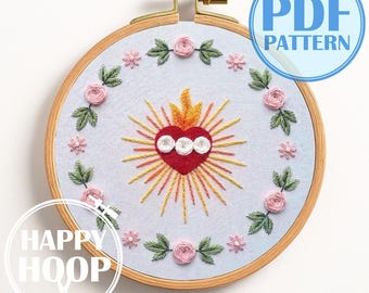 Cuore Immacolato di Maria. Ricamo cristiano, Schema per ricamo a mano in formato PDF