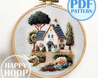 Cottage. Cura del cottage, casa di paese. Schema di ricamo a mano in PDF, adatto ai principianti.