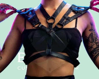 Leather Shoulder Harness Cross Hatch Design – Steampunk Shoulder Armor, Gothic Cosplay Accessory