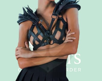 Spiked Leather Shoulder Harness Epaulette – Modular Gothic Armor Piece