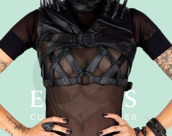 Spiked Leather Shoulder Harness | Gothic Rave Crop Top