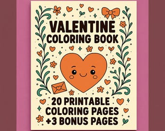 Kawaii Valentine Coloring Page Bundle | 20  Printable Coloring Sheets for Kids & Adults | Instant Download