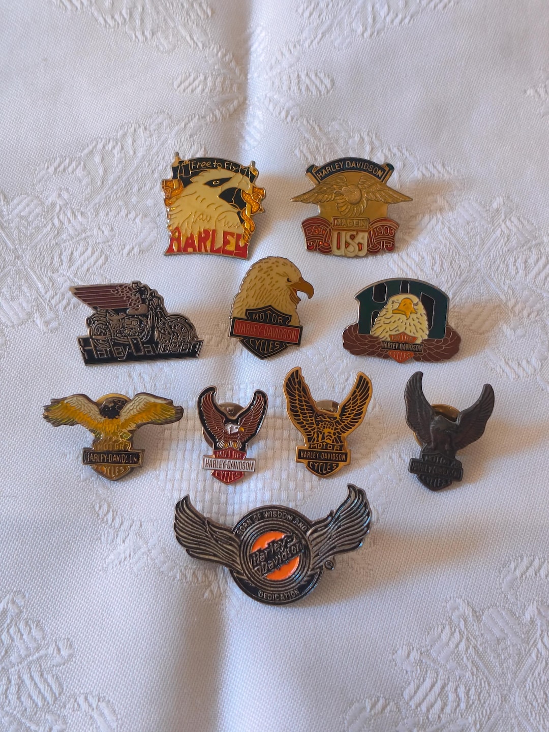 Harley Davidson Pin Collection, Vintage Biker Lapel Pins, Enamel Eagle ...