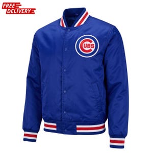Jaqueta bomber universitária Chicago Cubs feita à mão em cetim | Jaqueta universitária azul royal estilo colegial de beisebol | Jaqueta rara dos Chicago Cubs dos anos 90, unissex adulto