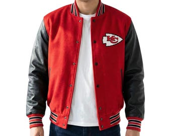 Kansas Wool & Leather Letterman Football Varsity Jacket - City Chiefs Baseball Bomber Red/Black Jacket