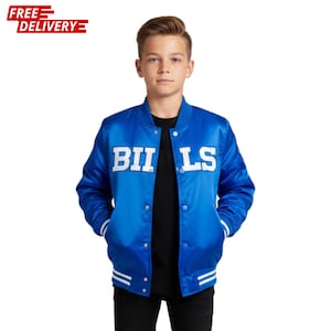 Chaqueta universitaria personalizada de los Buffalo Bills / Chaqueta de béisbol azul rey / Chaqueta bomber de béisbol de moda