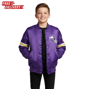Vintage Minnesota Vickings Chalk Line Satin Jacket | Purple Silky Football Fan Jacket | Purple & Yellow Football Jacket