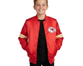 Vintage Cheif Satin Bomber Jacket | Kids Kansas City Cheifs Super Bowl Starter Jacket | Retro Fan Gear Jacket