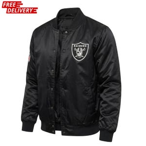 Las Vegas Letterman Baseball Varsity Jacket |Oakland Raider's Satin Bomber Black Atheistic Handmade Raiders Jacket For Men