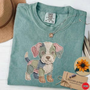 Lappendeken puppy, schattige hond clipart, kunst stof dier, sublimatie ontwerp, digitale download