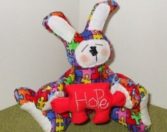 Autism Bunny Cloth Doll Pinkeep PDF ePattern Instant Download