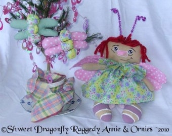 Dragonfly Raggedy Annie Cloth Doll Ornie ePatterns Instant Downloads