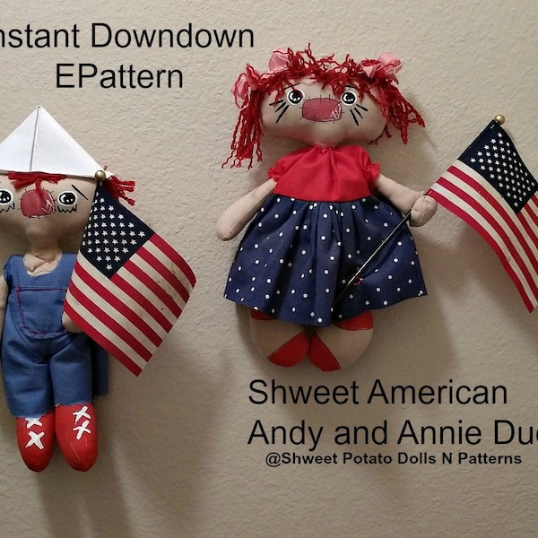 Shweet Americana Duo Annie Andy Digital Instant Sewing ePattern Primitive Whimsical 2018 Revised Updated