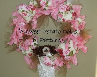 Shabby Prim Raggedy N Hearts Wreathn PDF ePattern Instant Download