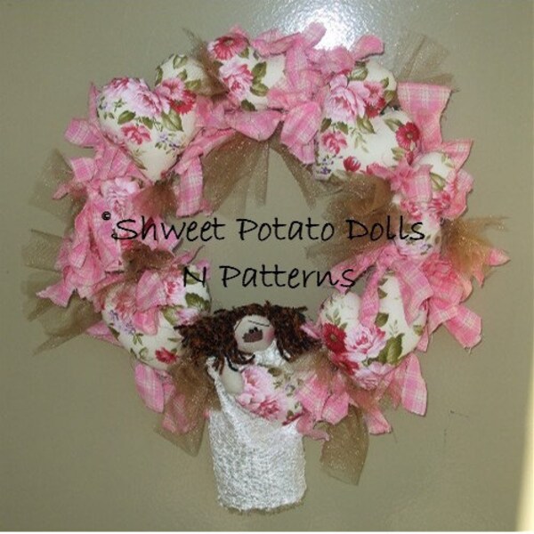 Shabby Prim Raggedy N Hearts Wreathn PDF ePattern Instant Download