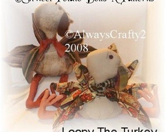 Loopy Turkey Primitive Country Cloth Doll ePattern Thanksgiving Fall Instant Download