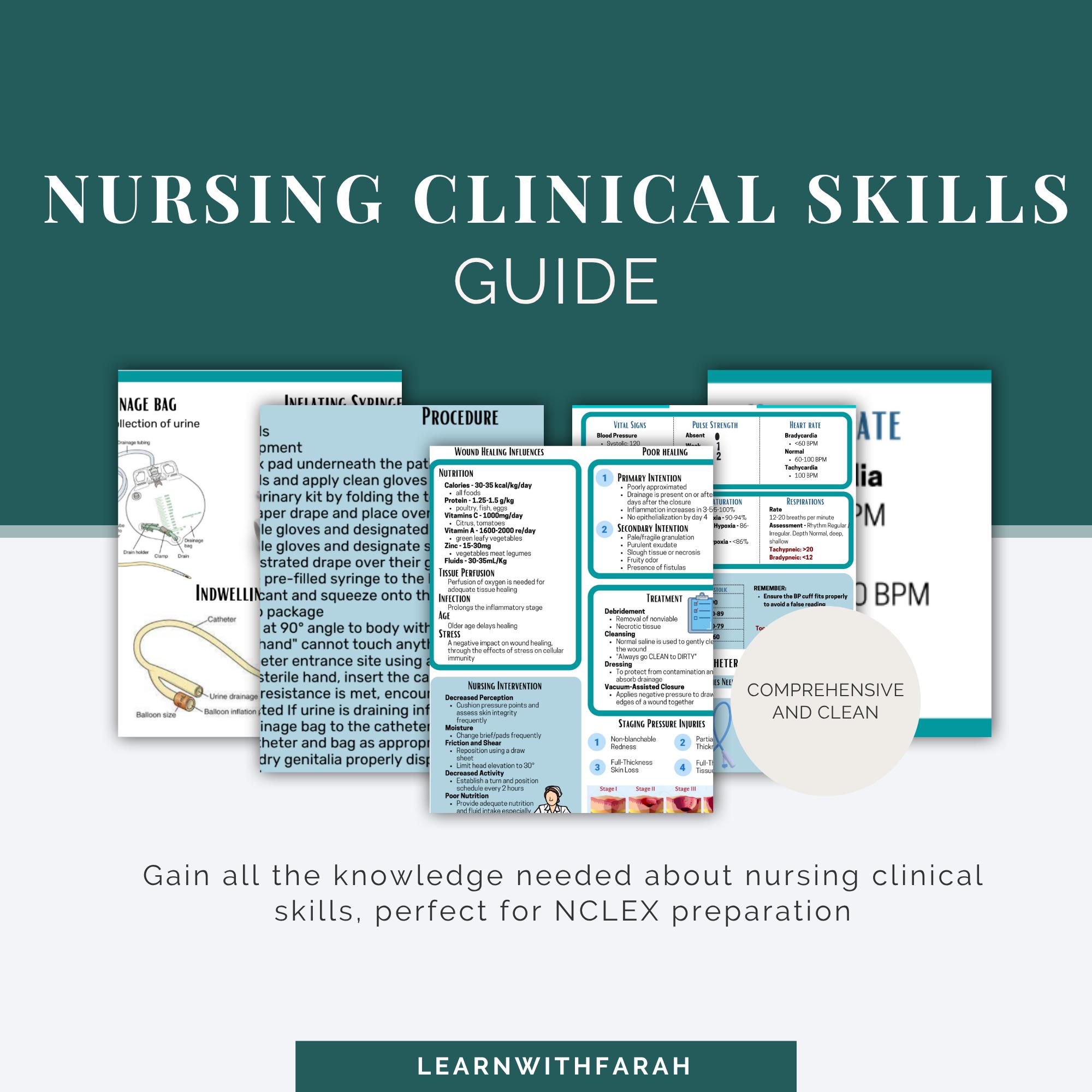 Nursing Clinical Skills Cheat Sheet | Nurse Study Note Guide | NCLEX ...