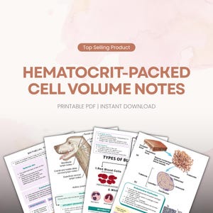 May include: Educational study notes titled Hematocrit-Packed Cell Volume Notes, available as a printable PDF. The pages feature anatomical diagrams of skin, lymph nodes, blood cells, and bone structure with descriptive text and labels.