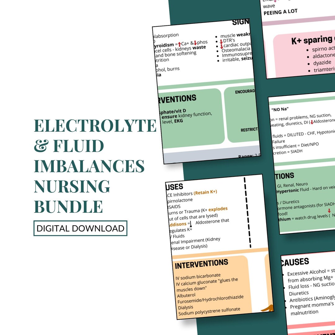 Electrolyte & Fluid Imbalances Nursing Bundle | Nurse Study Note Guide ...