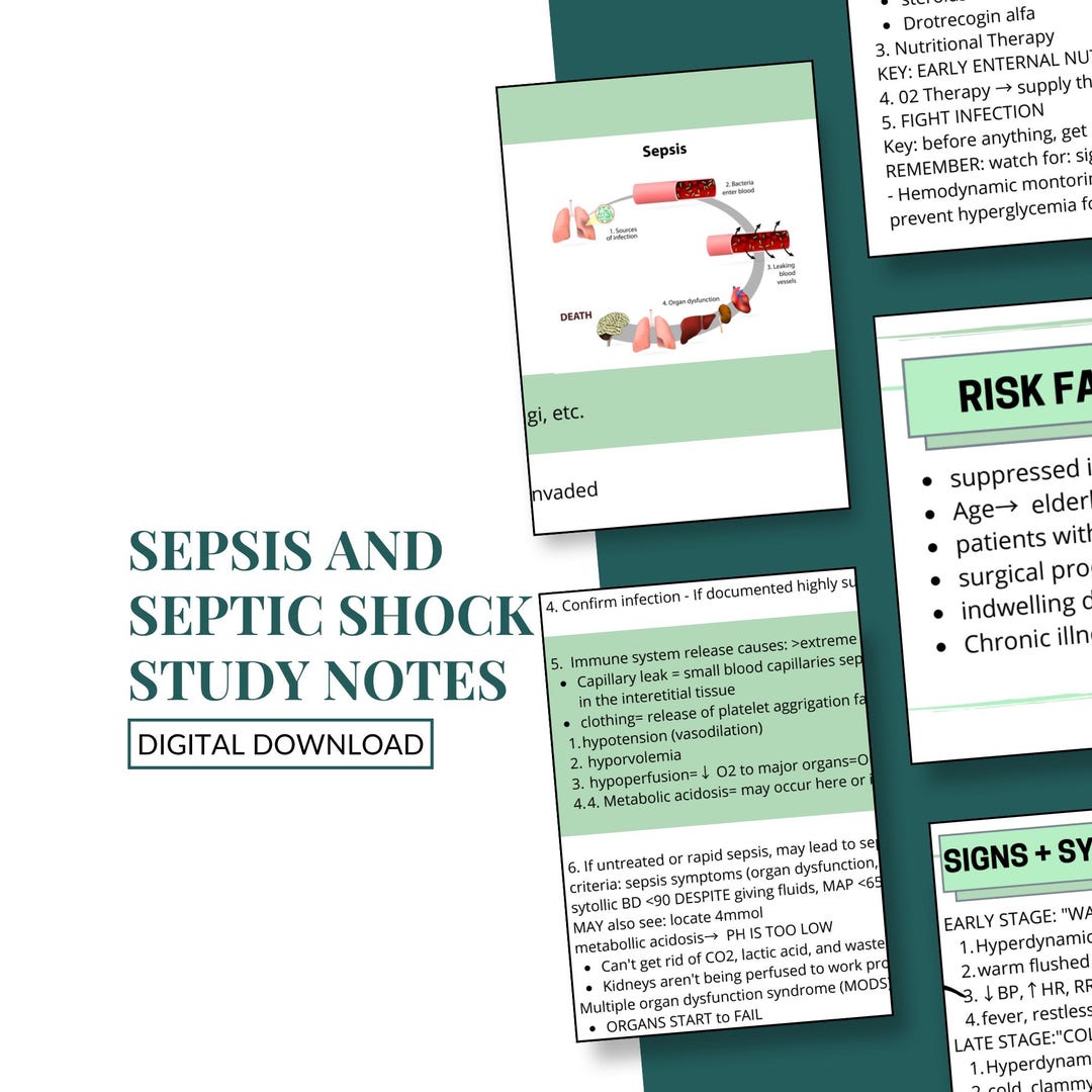 Sepsis Note Sepsis and Septic Shock Cheat Sheet | Nurse Study Note Guide | NCLEX ...