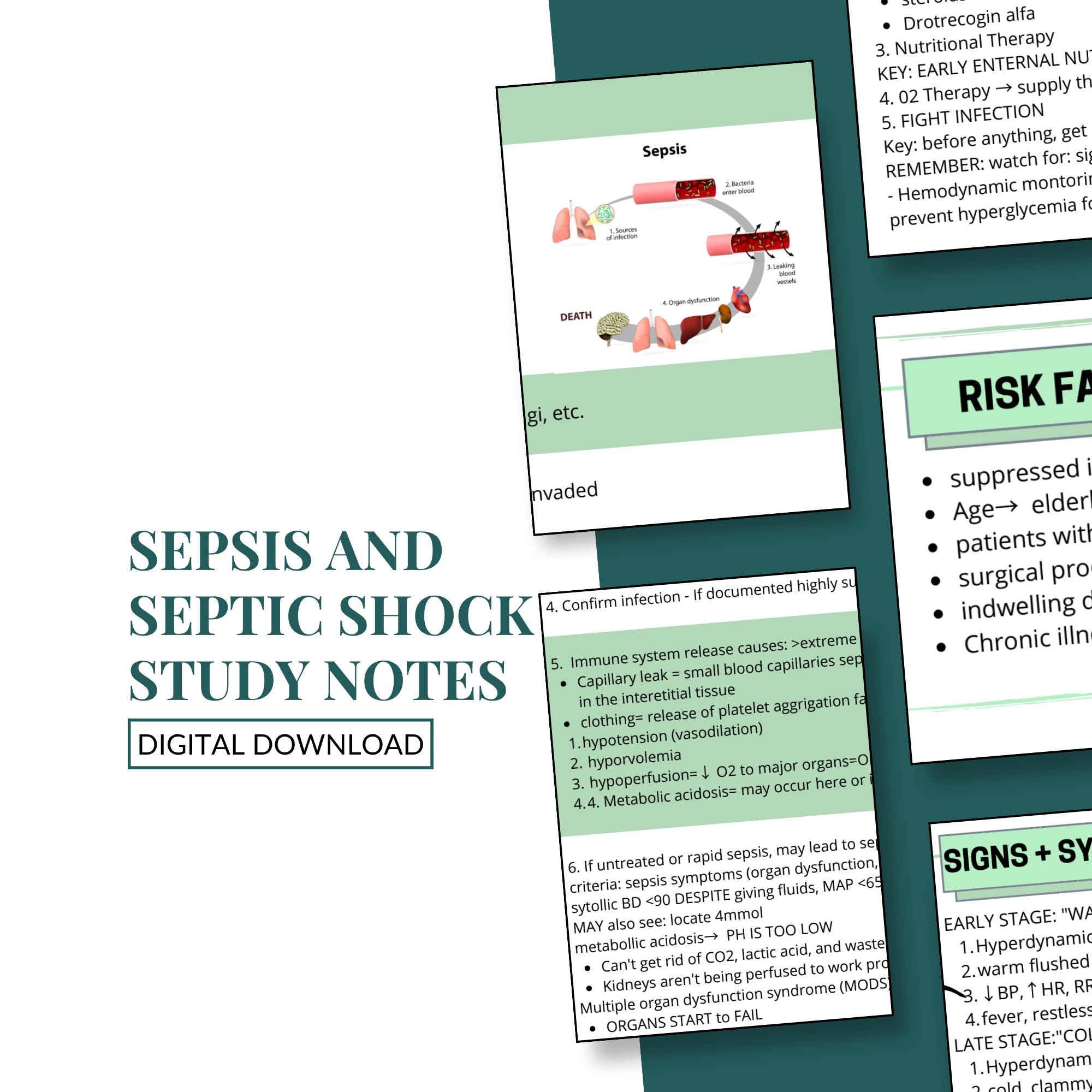 Sepsis and Septic Shock Cheat Sheet | Nurse Study Note Guide | NCLEX ...