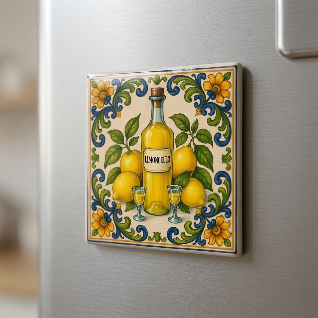 Limoncello Bottle Porcelain Magnet - Italian Lemon Gift, Maiolica