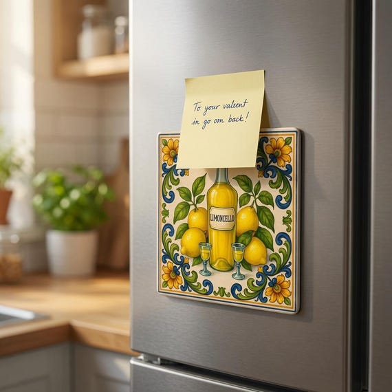 Limoncello Bottle Porcelain Magnet - Italian Lemon Gift, Maiolica