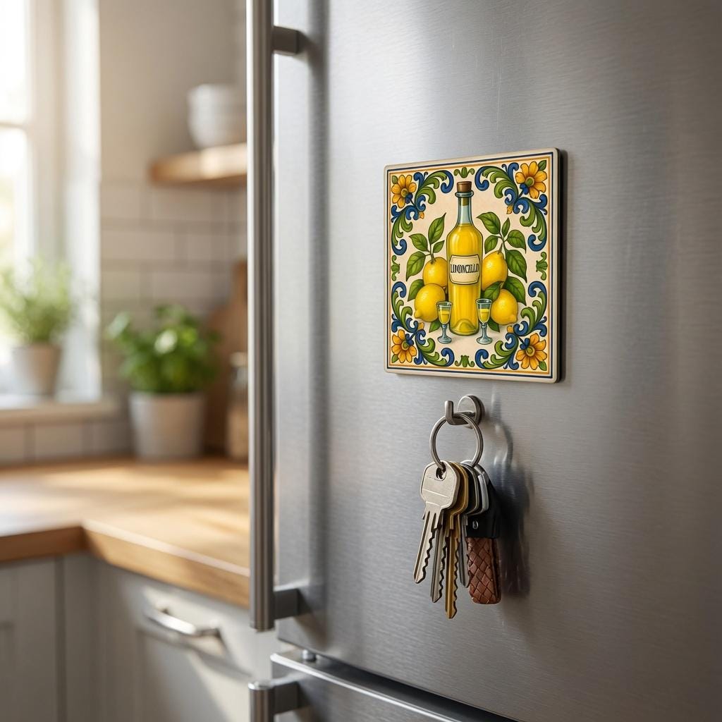 Limoncello Bottle and Lemons Porcelain Magnet - Etsy Israel